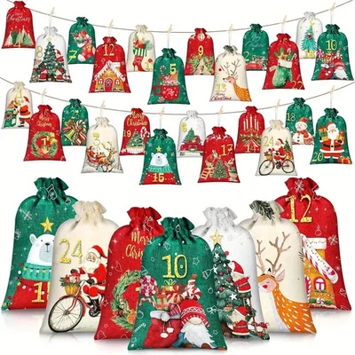 24-teiliges Adventskalender-Set aus Sackleinen mit Kordelzug - Bild 1 von 4