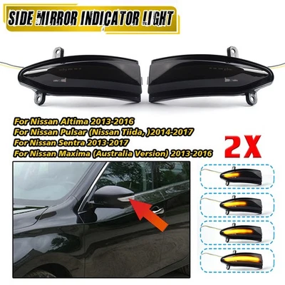 For Nissan Pulsar 2014-2017 2PCS Black Dynamic LED Side Mirror Indicator Lights - Image 1 of 4