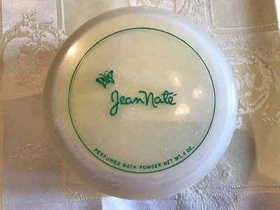 Polvo de baño perfumado Jean Nate’ usado 4 OZ Aproximadamente 3/4 completo con soplo Foto 1 de 4