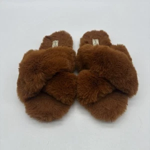 Jessica Simpson Women's Brown Faux-Fur Cross-Front Slippers - Size L 8-9- Used - Picture 1 of 13