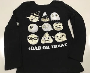 Girl's Youth Black Halloween Emoji Inspired Shirt #Dab or Treat Size 7/8 NEW - Picture 1 of 4