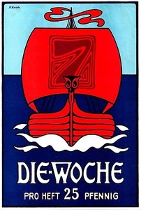 Original vintage poster print DIE WOCHE GERMAN WEEKLY SHIP c. 1900 - Picture 1 of 1