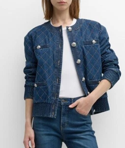 NWT $698 VERONICA BEARD Glennon Stitched Denim Bomber Jacket M - Picture 1 of 8