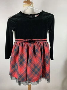 Cat & Jack Girls Size M 7-8 Black Velvet Plaid Dress-H-72 - Picture 1 of 3