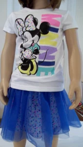 DISNEY Minnie Mouse 2pc Top & Skirt Girls Toddler Baby Set, Blue/White  4Toddler - Picture 1 of 5