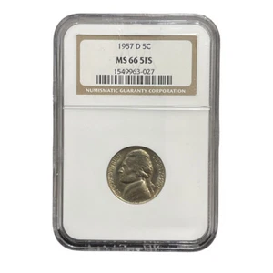 1957 D NICKEL JEFFERSON 5C FIVE CENT NGC MS66 66 FS Full Step Key Denver FS - Picture 1 of 3