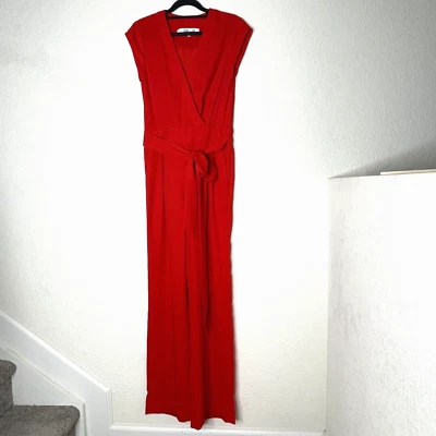 Diane Von Furstenberg Sleeveless Wide Leg Tie Waist Jumpsuit Size 0 Red - Image 1 of 4