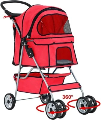 4 Wheels Pet Stroller Cat Dog Cage Stroller Travel Folding Carrier 5 Color - Image 1 of 4