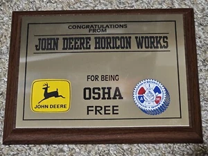VINTAGE 90s Congratulations from John Deere Horicon Works being OSHA FREE Plaque - Picture 1 of 8