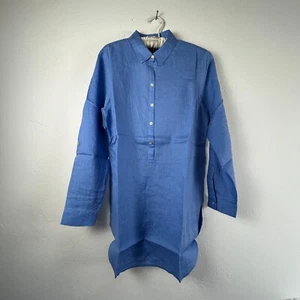 J.Jill Love Linen Tab-Sleeve Tunic Shirt Top Small Pockets Blue Ginger New $89 - Picture 1 of 9