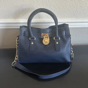 Michael Kors Hamilton Logo Satchel Bag Navy Blue - Picture 1 of 10