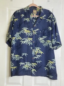 Tommy Bahama Mens Large Button Down 100% Silk  Shirt Palm Bamboo Leaves Hawaiian - Picture 1 of 8