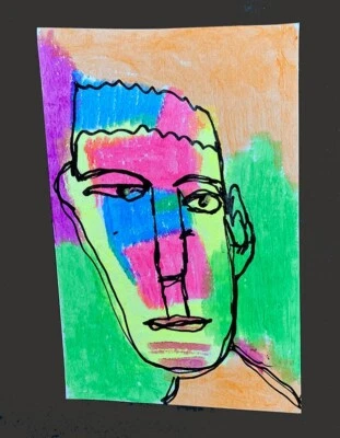 Pintura de retrato 4x6 arte de pared original primitivo colorido verde hombre April Fool Foto 1 de 4