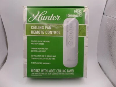 HUNTER 99392 UNIVERSAL 3 SPEED DAMP RATED CEILING FAN REMOTE CONTROL WHITE - Image 1 of 3