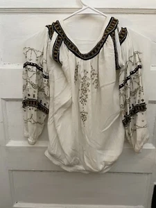 Free People Womens White Beaded Give Him The Cold Shoulder Top Sz. S/P VGUC - Picture 1 of 9