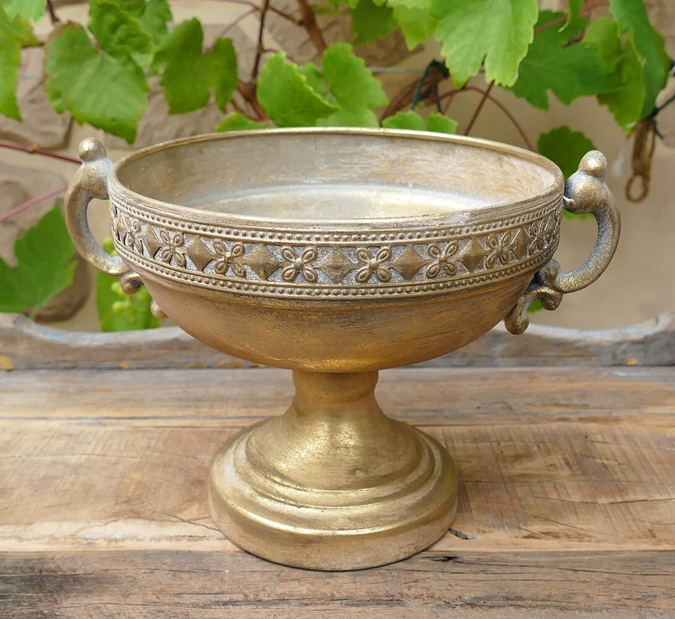 Amphore Pokal Blumentopf Pflanztopf Pflanzschale Ornament Vintage Gold 18 cm Ø - Bild 1 von 3
