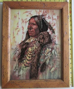 Gerahmtes Kunstwerk aus echten zerkleinerten Edelsteinen eines amerikanischen Ureinwohners - Bild 1 von 9