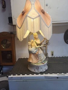 Antike Capodimonte große italienische Lampe Carl Thieme Porzellan Damen mit Harfe - Bild 1 von 13
