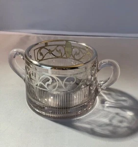 Jugendstil Sterling Silber Überfang Glas Doppelgriff offen Zuckerdose - Bild 1 von 6