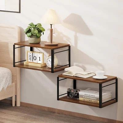 Floating Nightstand Set of 2, Wood Bedside Shelf Wall Mounted Nightstand, Floati - Image 1 of 4