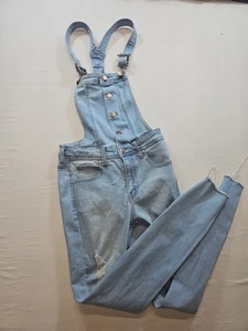 Guess Jeans Womens Blue Denim Bib Overalls "Size 26" Rose Gold Buttons - Picture 1 of 15