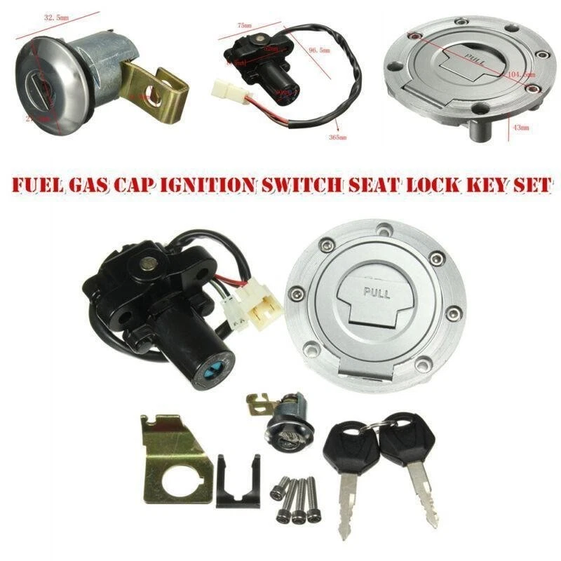 Set Universal Modified Motorcycle Fuel Gas Cap Ignition Switch Seat Lock Key Kit — 第 1/4 张图片