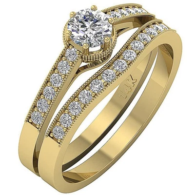 Bridal Engagement Ring Round Lab Grown Diamond VS F 0.90 Carat 14K Yellow Gold - Image 1 of 4