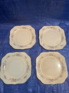 Homer Laughlin guscio d'uovo Nautilus set se 4 piatti da insalata quadrati design floreale - Foto 1 di 7
