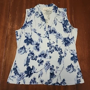 Top boho ligero sin mangas floral azul nudo de Calvin Klein para mujer talla grande - Imagen 1 de 4