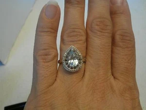 Femme or blanc 14 carats sur sterling siver diamant saphir 2,34 cctw topaze bleue - Photo 1/6