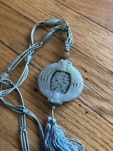 Antique Chinese Carved Spinning Translucent Jade Silk Bead Necklace Pendant - Picture 1 of 8