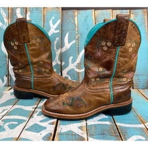 SMOKY MOUNTAIN Brown Floral Square Toe Western Girls Cowboy Boots Size 11.5R - Picture 1 of 10