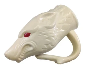 Studio Art Pottery White Direwolf Wolf Dragon Cream Mug Cup Stein Red Eyes - Picture 1 of 12
