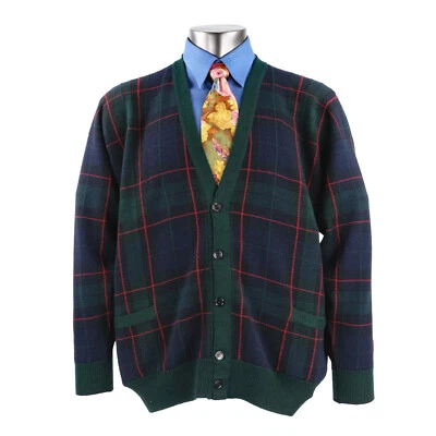 NWOT Multi-Color PRINGLE Plaid Lambswool Englishman Cardigan Sweater XL SCOTLAND - Image 1 of 3