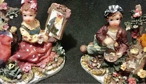 2 TINY Meerchi MRH Miniature Resin Figurines Boy & Girl Painting Birds & Flowers - Picture 1 of 10