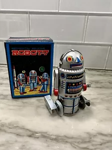 Vintage Retro Roboter-7 Aufzieh mechanisches Blech Litho Spielzeug - Gehen - OVP - Bild 1 von 11