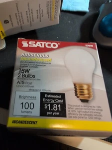 Satco S3949 Lampada Casa 15 Watt A15 E26 Base Media 120V, Smerigliata (Confezione da 2) - Foto 1 di 4