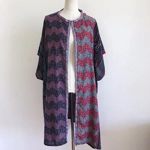 vintage boho bohemian purple pink blue print kimono robe patchwork lagenlook - Picture 1 of 11