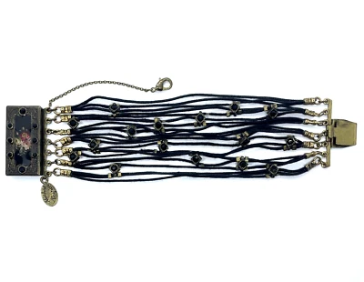 Pulsera Michal Negrin Cristal Negro Cordones Flores Rosas Hecha en Israel Foto 1 de 4