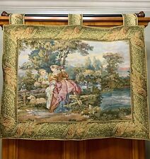 Vintage French Verdure Scene Wall Hanging Fine Tapestry Cloth Art