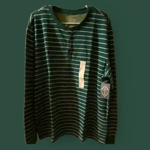 Camisa de manga larga súper suave a rayas verdes Henley para hombre - Imagen 1 de 4