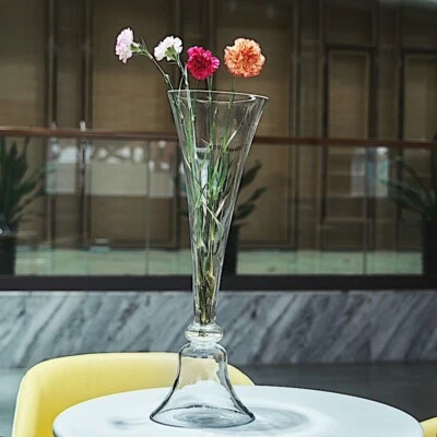 2 Clear 28-Inch Reversible GLASS TRUMPET VASES Centerpieces Wedding Decorations - Image 1 of 4