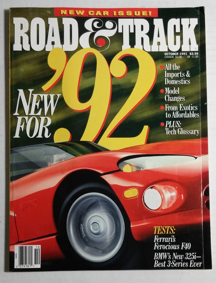 1991 OCTOBER ROAD & TRACK CAR MAGAZINE DODGE VIPER RT FERRARI F40 BMW 325i mint Foto 1 de 1