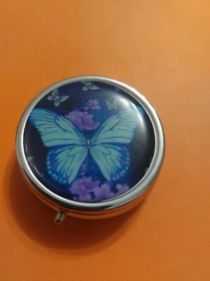 Lovely  Pill Box with Blue& Purple  Butterfly Design - Image 1 of 2