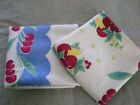 Vintage Fruit Fabric 2 Pieces 50x30 & 23x58 White Blue Scallop Red Cherries