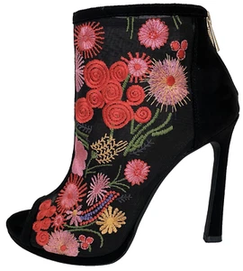 Jessica Simpson Pascall sz 7M stiletto peep toe booties embroidery mesh shooties - Picture 1 of 12