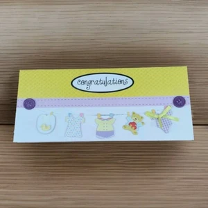 Baby Congratulations Blank Card Clothes Line With Baby Clothing And Teddy Bear - Picture 1 of 12