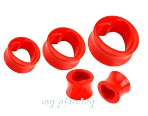 COPPIA tappi orecchie tunnel sella acrilico cuore rosso cavo 00g - 13/16" - Foto 1 di 1