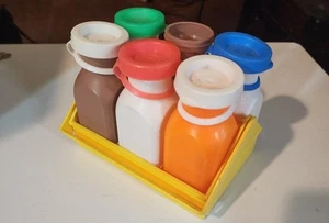 Vintage Fisher Price Milk Carrier Bottles Food Play Milk Juice Chocolate Store - Picture 1 of 5
