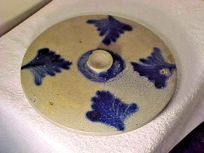 Antique Stoneware Cake Crock Lid Cover Blue Decorated American 19th Century 12" - Image 1 of 4